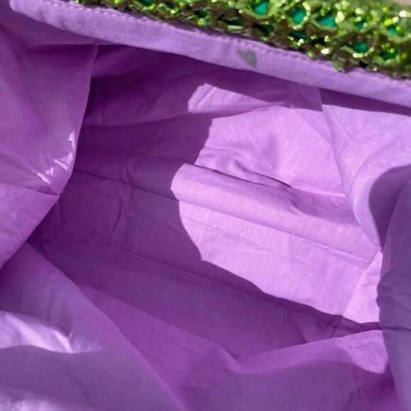 Vacation Purse Pink Green Knit Metallic Clutch Bag - Picture 6 of 7